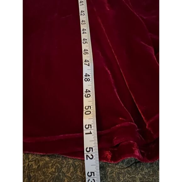 Deep red velvet maxi dress faux wrap wide midriff  v neck long sleeve party - Picture 11 of 11